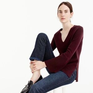 J Crew V-Neck Burgundy Women's Wool Sweater